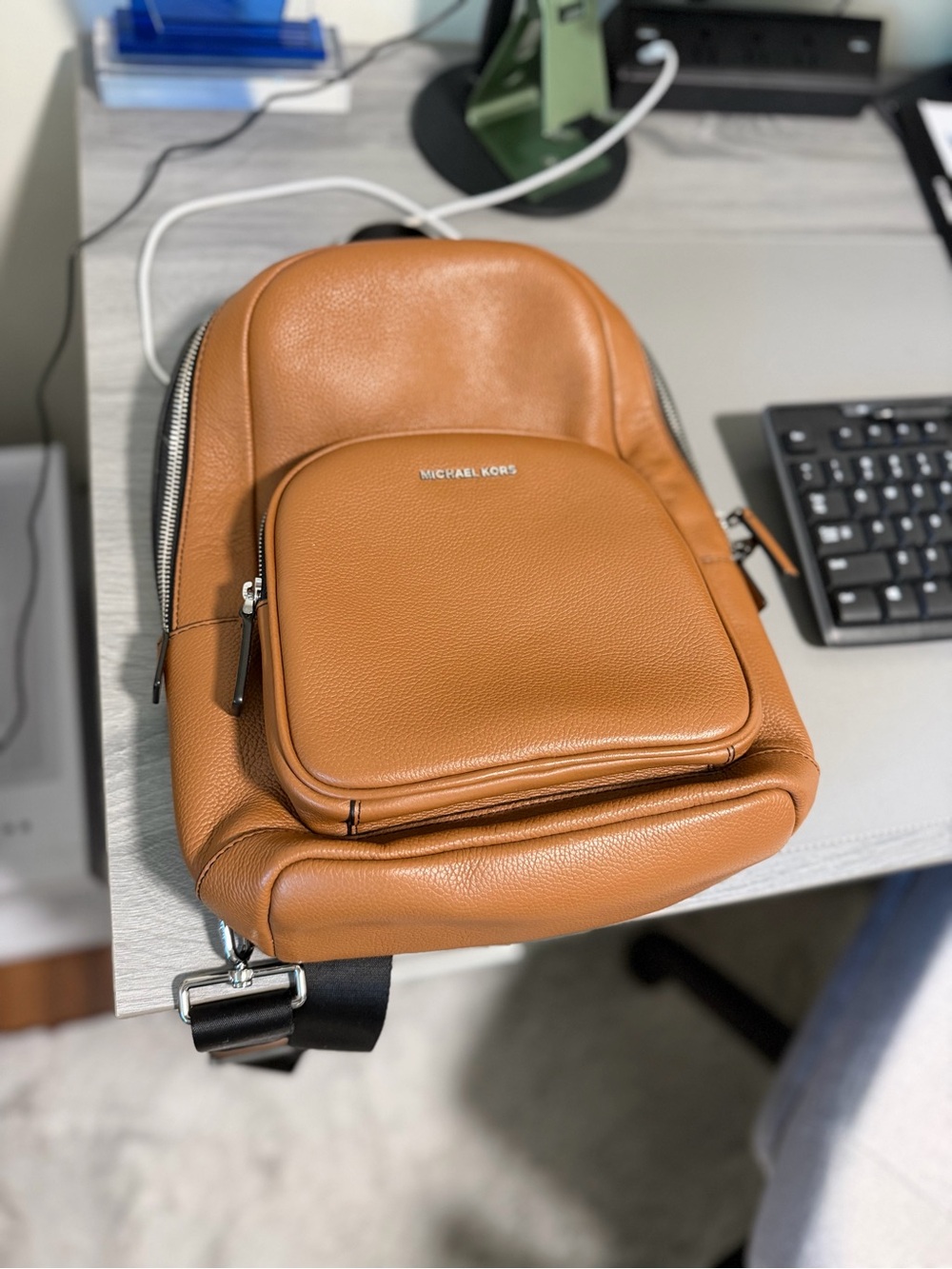 MICHAEL KORS Cognac Leather Sling Backpack